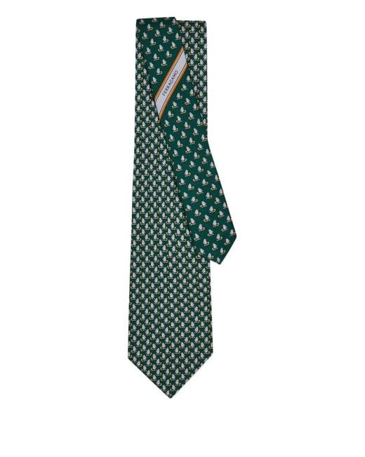 Ferragamo Green Penguin-Print Silk Tie for men