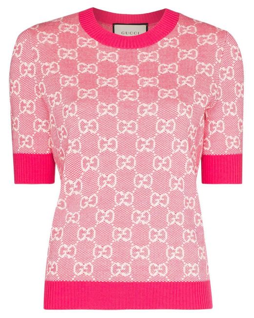 Gucci Wool GG Jacquard Knitted Top in Pink - Lyst