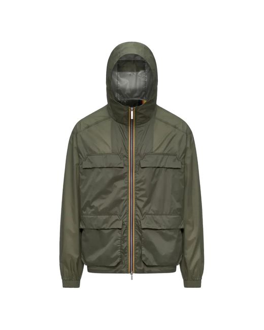 K-Way Green Hooded Multi-Pocket Jacket for men