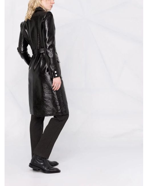 Courreges Black Logo-Print Lacquered-Effect Trench Coat