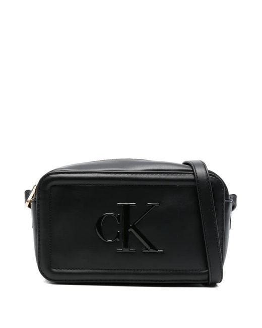 Calvin Klein Black Embossed-Logo Cross Body Bag