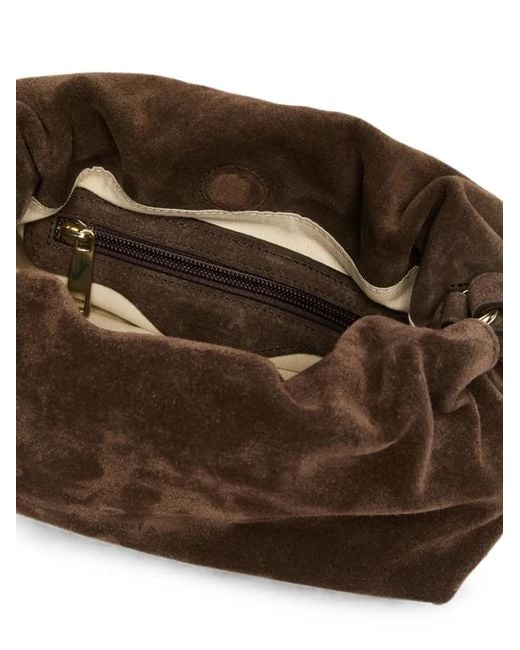 Marella Brown Ruched-Detail Suede Clutch Bag