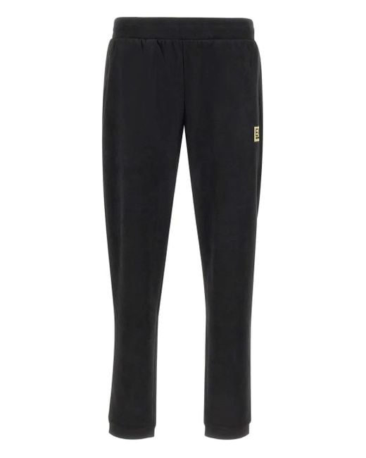 EA7 Black Logo-Print Elasticated-Waistband Track Pants for men