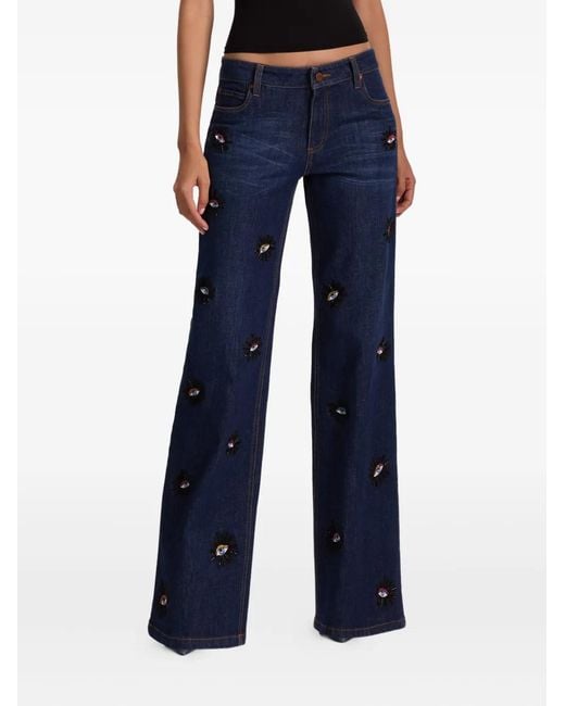 Alice + Olivia Blue Roxie Eyes-Embellished Jeans