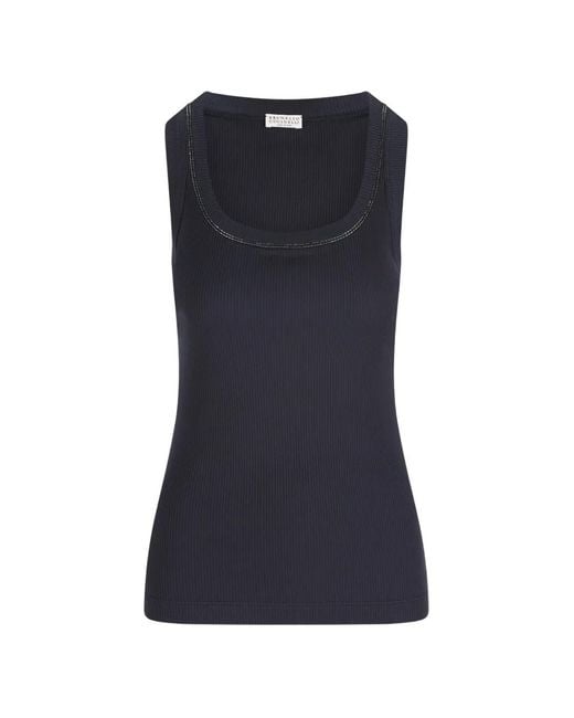 Brunello Cucinelli Blue Ribbed-Knit Tank Top