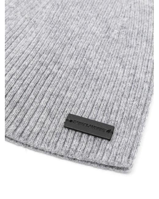 Saint Laurent Gray Grye Beanie With Logo Patch