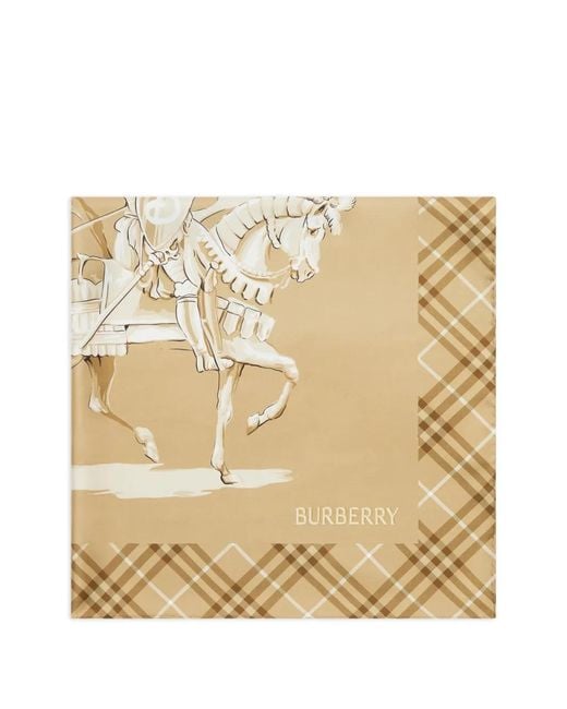Burberry Check-Border Equestrian-Print Scarf in Natural | Lyst