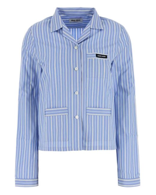 Camicia A Righe Con Applicazione di Miu Miu in Blue