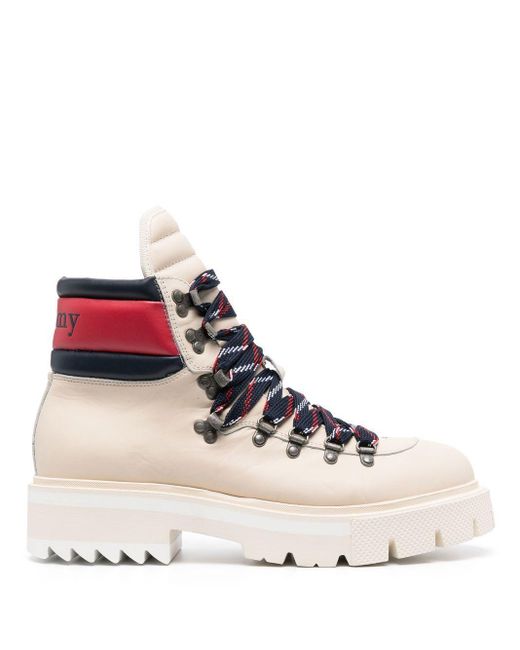 Tommy Hilfiger Natural Serif-logo Cleated Leather Boots for men