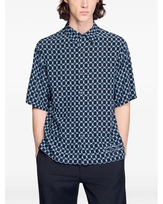Sandro Blue Link Print Loose-Fit Shirt for men
