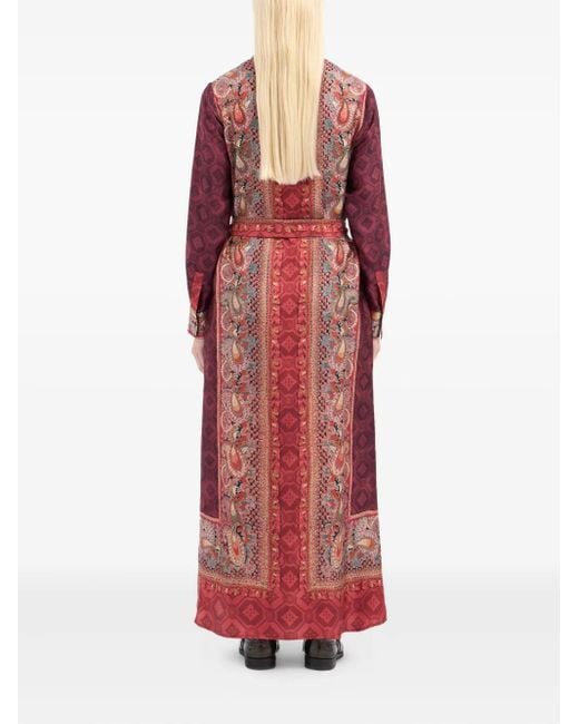 Pierre Louis Mascia Red Geometric-Pattern Shirt Maxi Dress