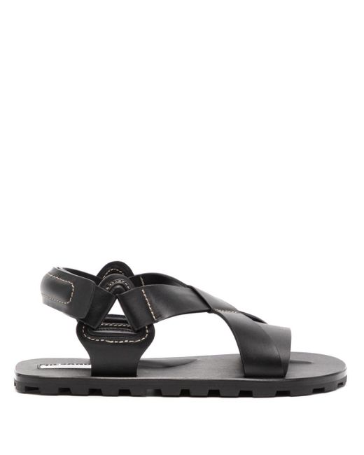 Jil Sander Crossover-strap Flat Leather Sandals Black
