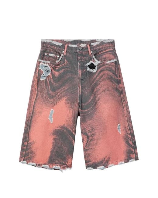 CAMPERLAB Red Distressed Denim Shorts