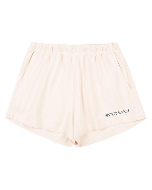 Sporty & Rich Natural H&w Club Cotton Mini Shorts