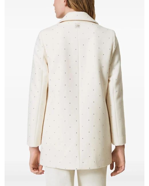 Twinset Natural Rhinestone-Embellished Double-Breasted Coat
