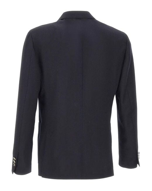 Lardini Blue Herringbone-Pattern Double-Breasted Blazer for men