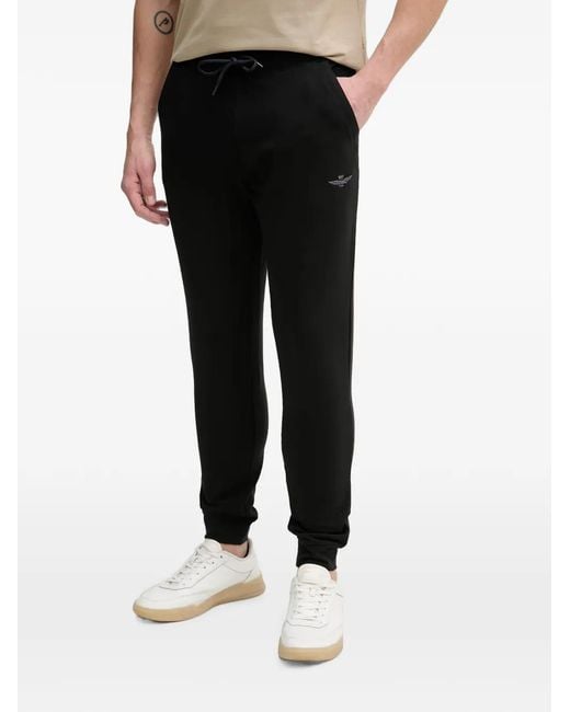Aeronautica Militare Black Logo-Embroidered Drawstring Track Pants for men