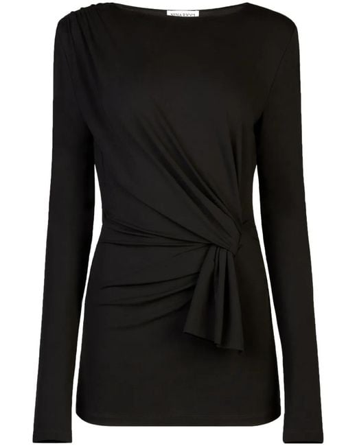 Nina Ricci Black Long-Sleeve Draped Wrap Top