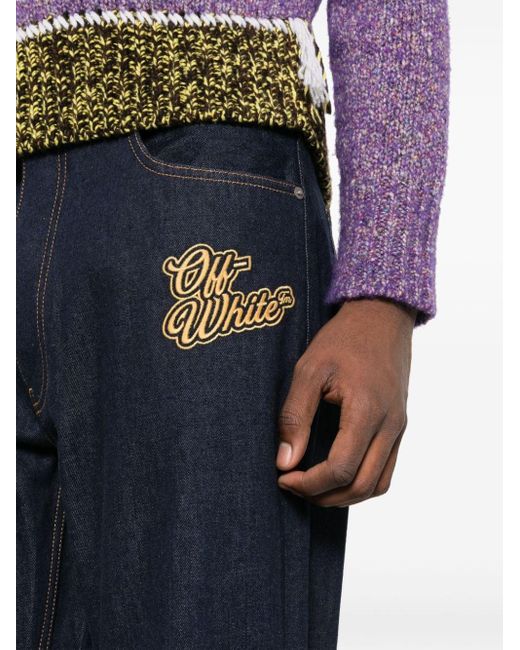 Off-White c/o Virgil Abloh Blue Logo-embroidered Flared Jeans for men