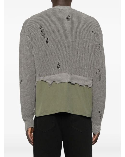 KHOKI Gray Distressed Pocket Cardigan for men