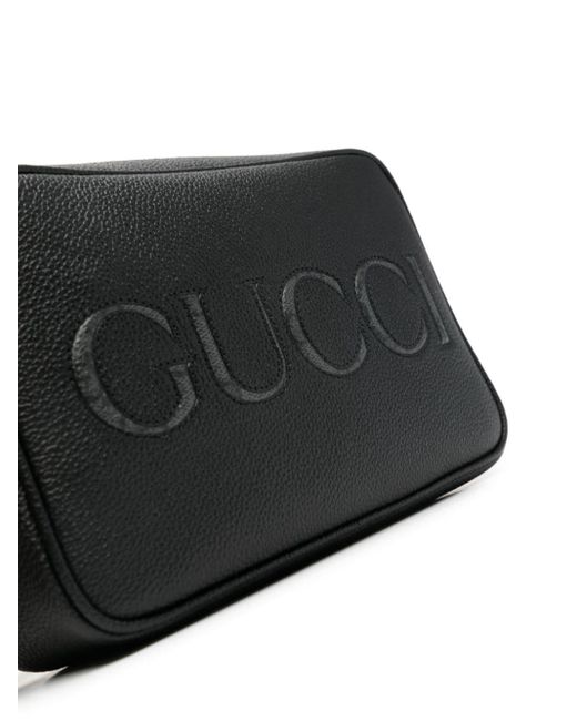 Gucci Black Mini Logo-Appliqué Leather Shoulder Bag for men