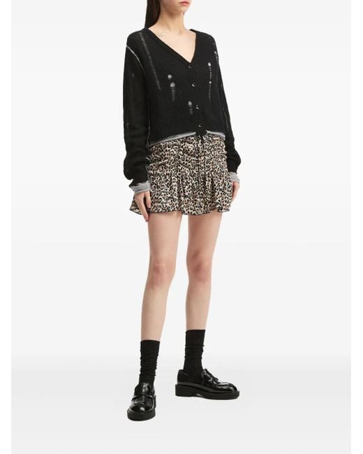 B+ AB Black Leopard-Print Ruffled Skirt