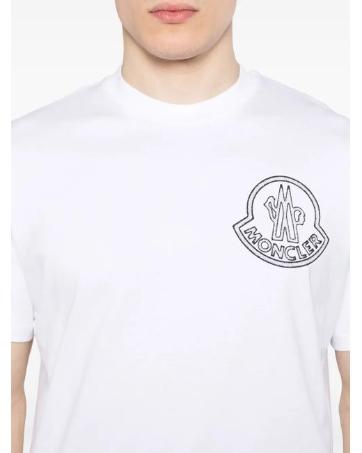 Moncler White Cotton T-Shirt With Logo for men