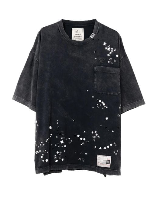Maison Mihara Yasuhiro Black Crystal-Embellished Pocket T-Shirt for men