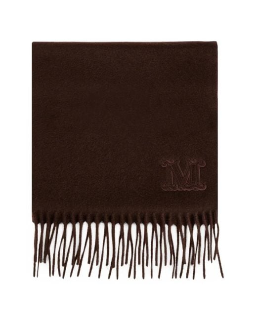 Max Mara Black Fringed Logo-Embroidered Scarf