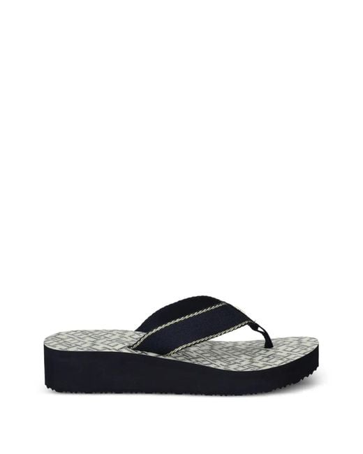Tommy Hilfiger Blue Monogram-Print Platform Flip-Flops
