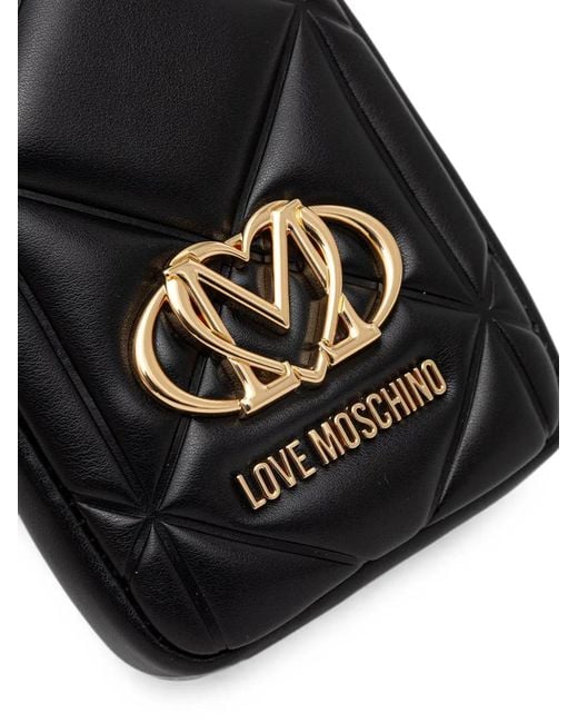 Love Moschino Black Quilted Logo-Plaque Phone Bag