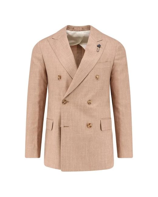 Lardini Natural Double-Breasted Peak-Lapel Blazer for men