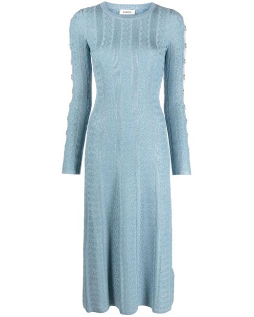 Sandro Blue Ribbed-knit Metallic Dress