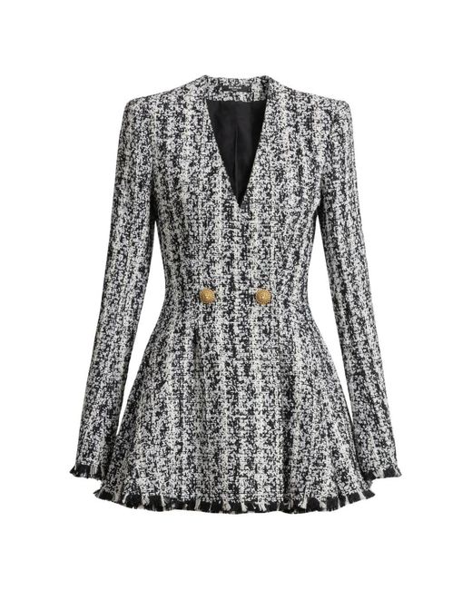 Balmain Black Two-Tone Flared Tweed Dress