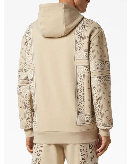 Philipp Plein Natural Logo-Patch Cotton Hoodie for men