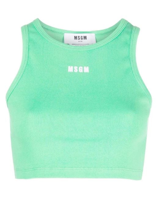 MSGM Green Logo-Print Sleeveless Top