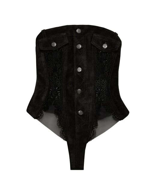 DSquared² Black Leather Bodysuit
