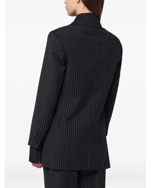 Max Mara Black Striped-Pattern Double-Breasted Blazer