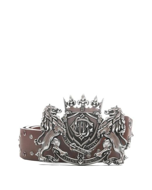 BIRTH OF ROYAL CHILD Gray Lion-Medal Crystal-Embellished Belt for men