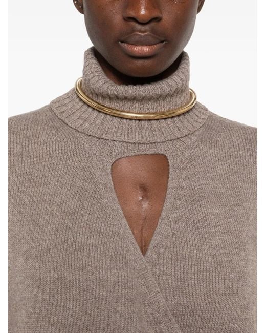 SIMONA CORSELLINI Brown Cut-Out Wrap-Style Sweater