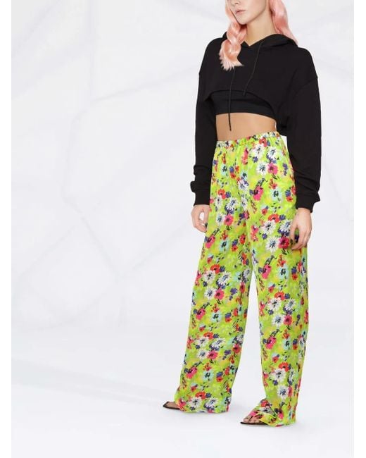 MSGM Green Floral Pattern Palazzo Trousers