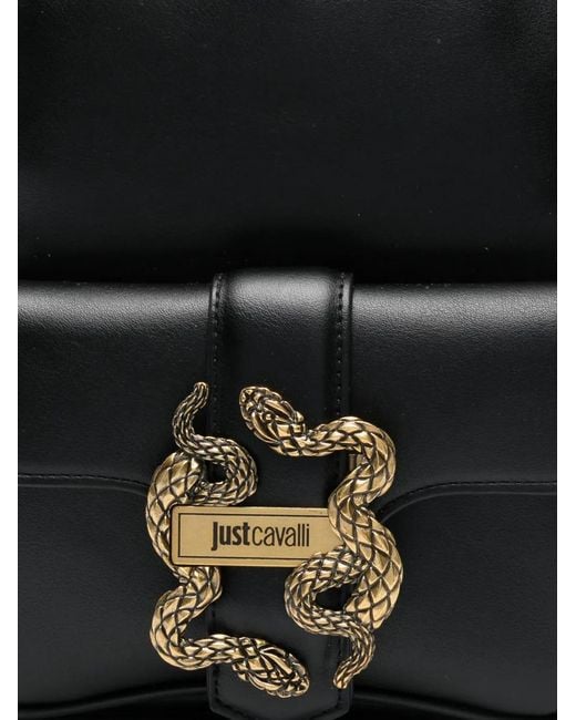 Just Cavalli Black Snake-Appliqué Backpack