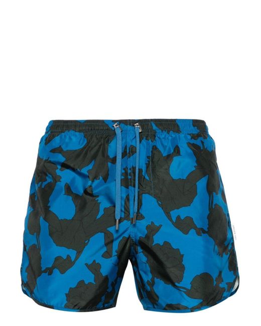 Neil Barrett Blue Floral-print Drawstring Swim Shorts for men