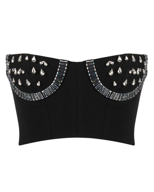 Area Black Crystal-Embellished Bustier Top