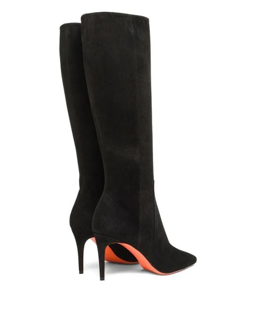 Santoni Black High-Heel Suede Boots