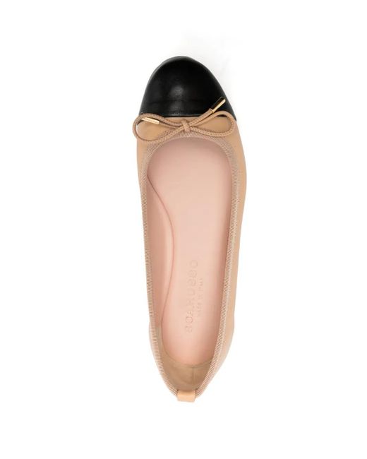 Scarosso Natural Contrasting-Toecap Leather Ballerina Shoes