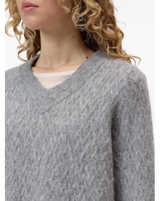 Closed Gray Gemusterter Pullover Mit V-Ausschnitt