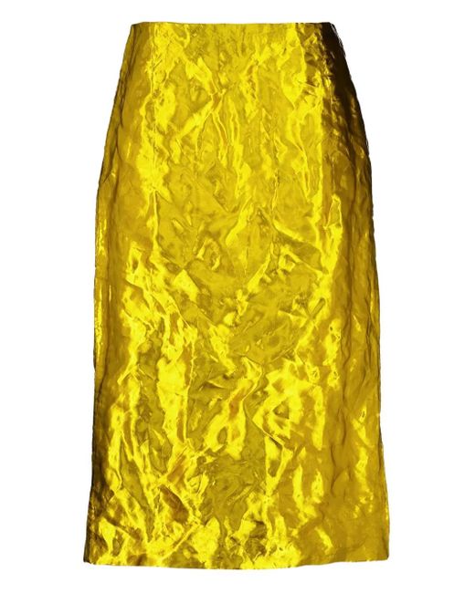 Gabriela Hearst Yellow Manuela Metallic-Effect Midi Skirt
