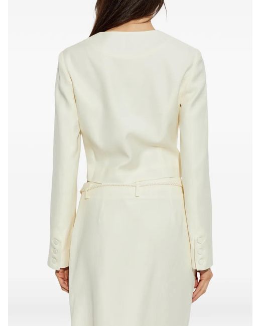 Posse White Elspeth Button-Up Wool Cropped Jacket