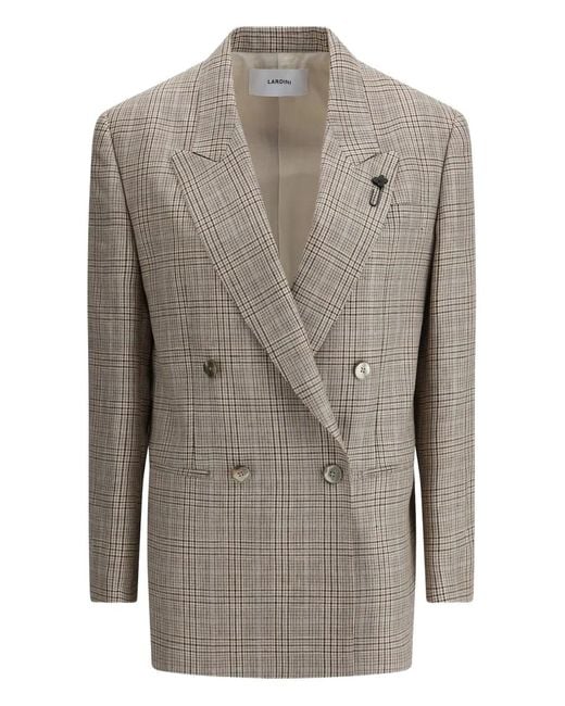 Lardini Gray Plaid Double-Breasted Blazer